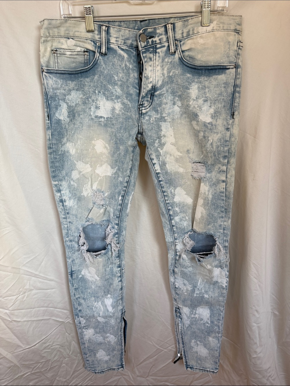 MNML Light Blue Acid Wash Skinny Jeans